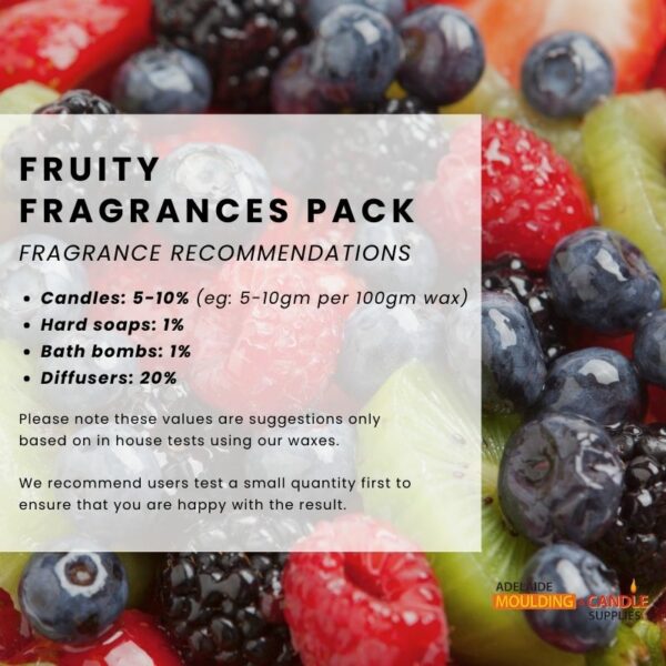 Fruity Fragrance Oils Value Pack, Candle and Soap Making, Reed Diffusers, Australian made, Vegan Friendly, Sample Set