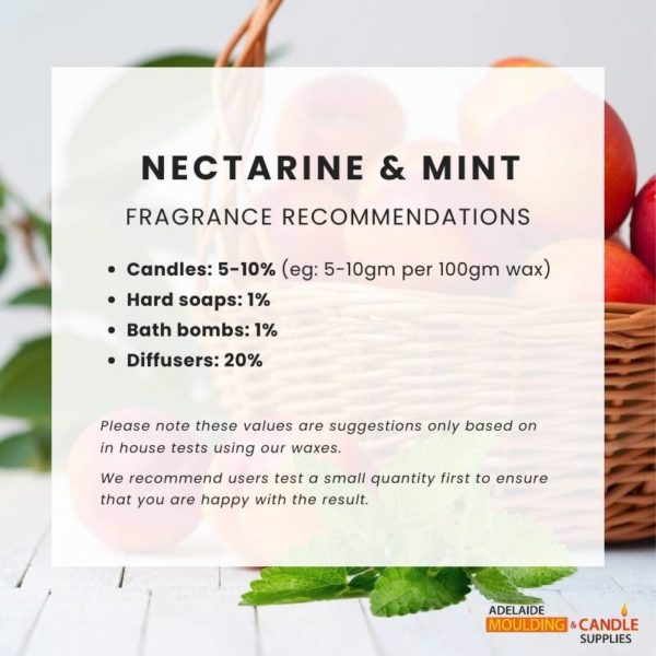 Nectarine and Mint, Fragrance Oil Candle Making and Reed Diffusers, Home Fragrance, Vegan Friendly, Australian Made