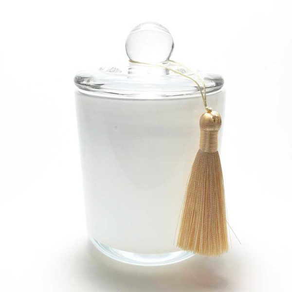 Adel Gloss White XL Large Jar Candle Making Glassware Tumbler Light Gold Tassel