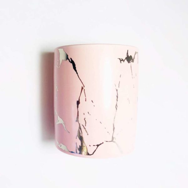 Ceramic Marble Pink Jar Silver Veins Candle Making Glassware