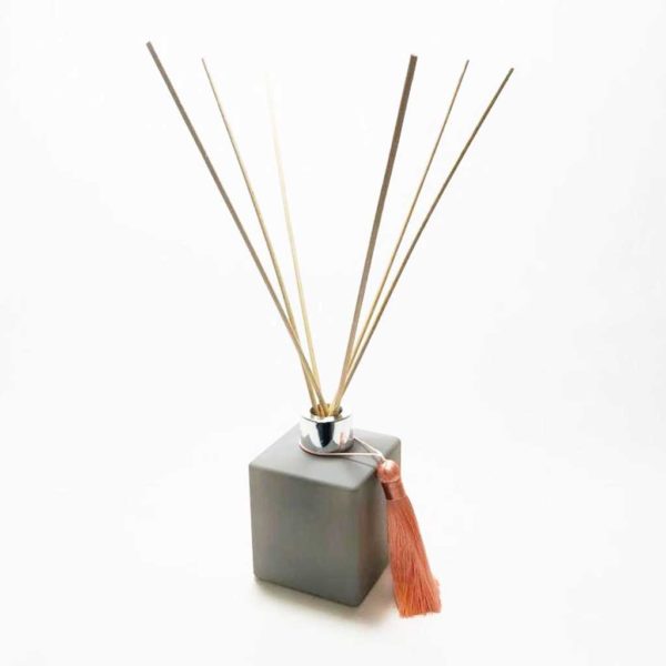 Concrete Gray Square Reed Diffuser Bottle Home Decor Fragrance Scented Salmon Tassel